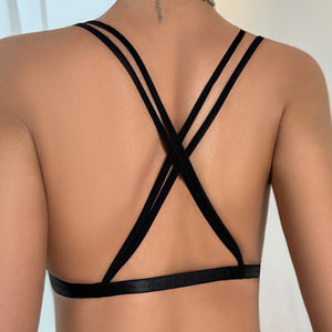 Women's bra gathered up to support sexy backless double - layer love yarn cross thin strap underwear for women - Negative Apparel