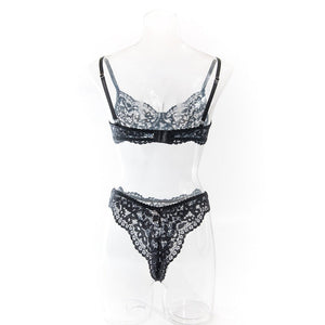 Women's bra set lace hollow breathable steel ring gathered underwear set - Negative Apparel