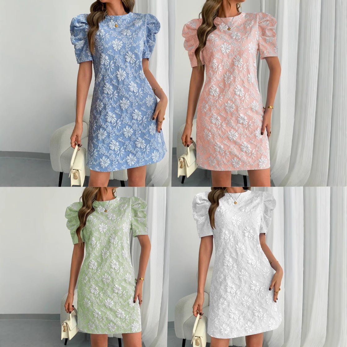 Marilla Black Mesh Floral Square-Neck Puff-Sleeve Maxi Dress