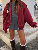 Women’s Burgundy PU Leather Jacket | Short Lapel Belted Street Motorcycle Coat - Negative Apparel