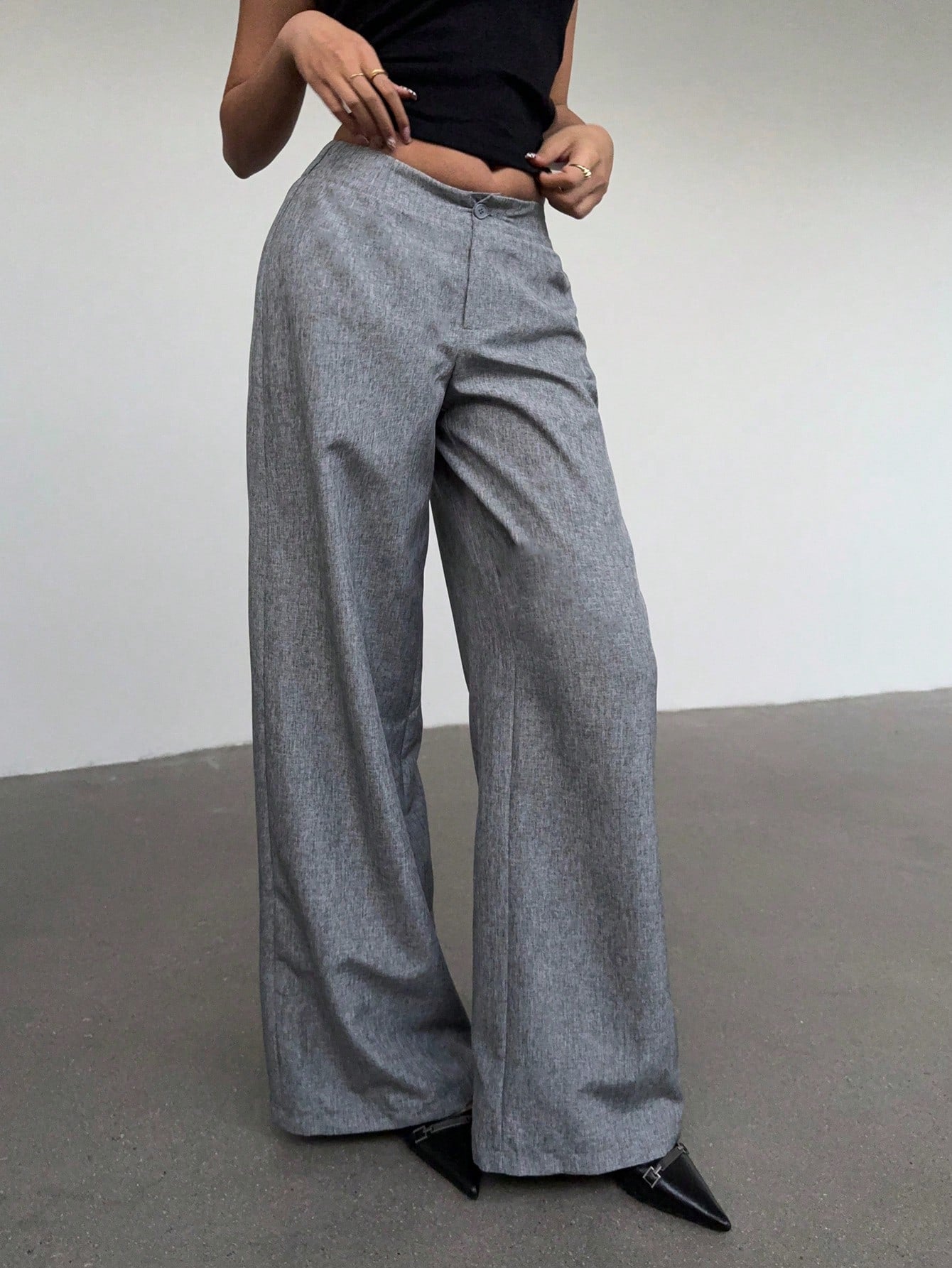 Women's Casual Commuting Solid Color Wide Leg Pants - Negative Apparel