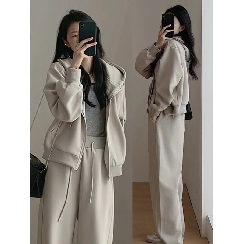 Women’s Casual Suit – Japanese & Korean Style, Autumn 2025, Long Sleeve Top Set with Zipper - Negative Apparel