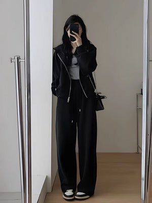Women’s Casual Suit – Japanese & Korean Style, Autumn 2025, Long Sleeve Top Set with Zipper - Negative Apparel