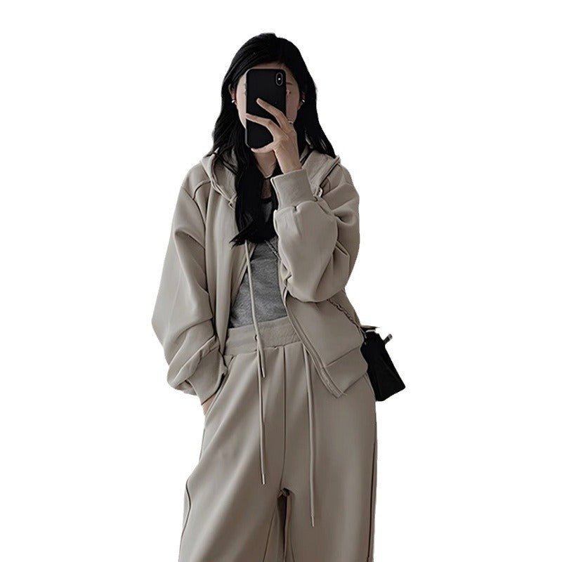 Women’s Casual Suit – Japanese & Korean Style, Autumn 2025, Long Sleeve Top Set with Zipper - Negative Apparel