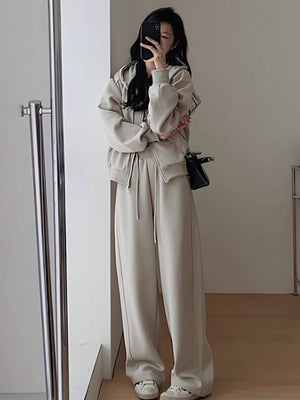 Women’s Casual Suit – Japanese & Korean Style, Autumn 2025, Long Sleeve Top Set with Zipper - Negative Apparel
