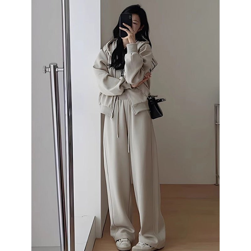 Women’s Casual Suit – Japanese & Korean Style, Autumn 2025, Long Sleeve Top Set with Zipper - Negative Apparel