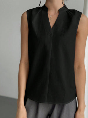 Women's Chic & Elegant Office Wear V - Neck Blouse With Simple Design And Feminine Details,Sleeveless Tops - Negative Apparel