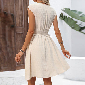 women's clothing 2025 spring and summer French vacation style lace hollow V - neck dress cut flower pendulum A - shaped skirt - Negative Apparel