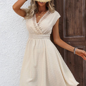 women's clothing 2025 spring and summer French vacation style lace hollow V - neck dress cut flower pendulum A - shaped skirt - Negative Apparel