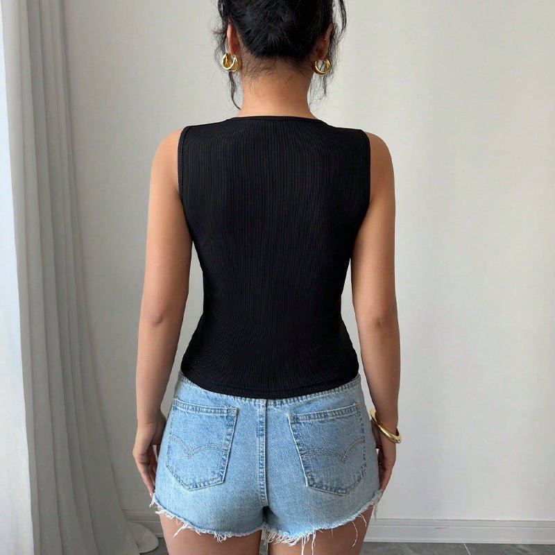 women's clothing 2025 summer an and n temperament commuter style small vest slit sleeveless tops for women - Negative Apparel