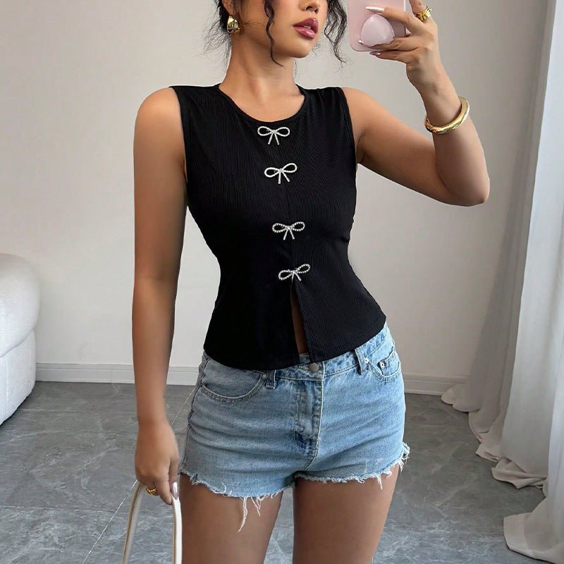 women's clothing 2025 summer an and n temperament commuter style small vest slit sleeveless tops for women - Negative Apparel