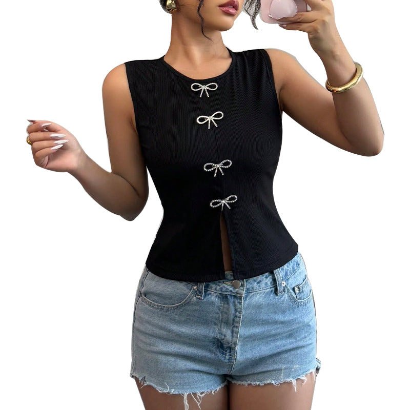 women's clothing 2025 summer an and n temperament commuter style small vest slit sleeveless tops for women - Negative Apparel