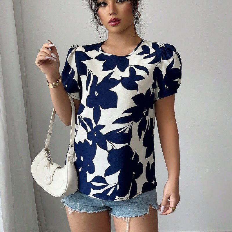 women's clothing 2025 summer new holiday style an and n shirts floral pullover shirts short - sleeved tops for women - Negative Apparel