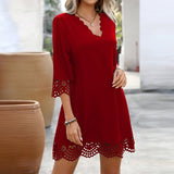 women's clothing an and n style dress 2025 spring and summer new holiday burnt flower half - sleeved A - line skirt - Negative Apparel