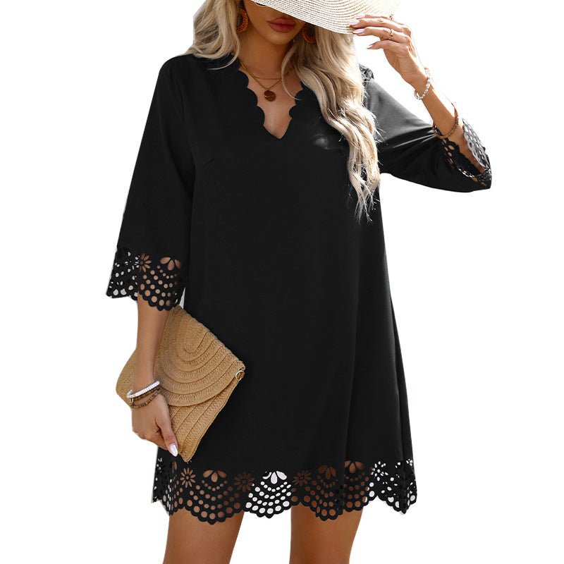 women's clothing an and n style dress 2025 spring and summer new holiday burnt flower half - sleeved A - line skirt - Negative Apparel