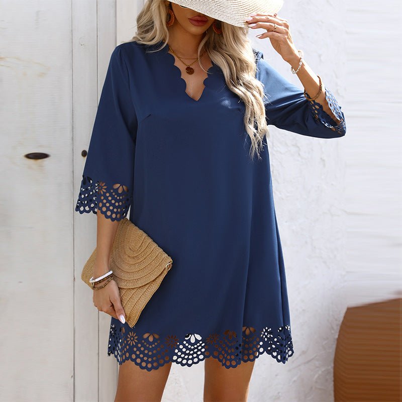 women's clothing an and n style dress 2025 spring and summer new holiday burnt flower half - sleeved A - line skirt - Negative Apparel