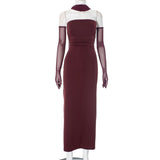 Women's clothing tube top waist hip long skirt gloves halter neck ribbon suit - Negative Apparel