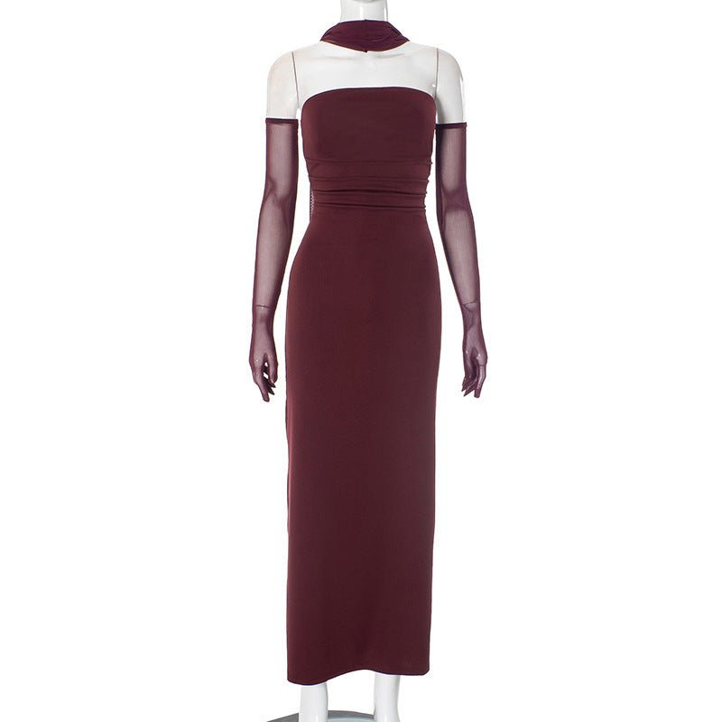 Women's clothing tube top waist hip long skirt gloves halter neck ribbon suit - Negative Apparel