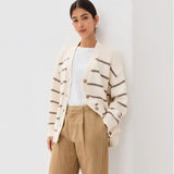 Women’s Color - Matching V - Neck Cardigan Sweater – Loose Fit Cotton Blend Multi - Button Knitwear, Summer 2025 Collection - Negative Apparel