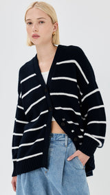 Women’s Color - Matching V - Neck Cardigan Sweater – Loose Fit Cotton Blend Multi - Button Knitwear, Summer 2025 Collection - Negative Apparel