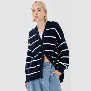 Women’s Color - Matching V - Neck Cardigan Sweater – Loose Fit Cotton Blend Multi - Button Knitwear, Summer 2025 Collection - Negative Apparel