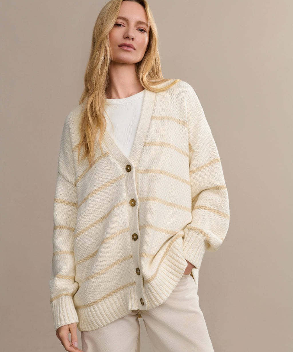 Women’s Color - Matching V - Neck Cardigan Sweater – Loose Fit Cotton Blend Multi - Button Knitwear, Summer 2025 Collection - Negative Apparel