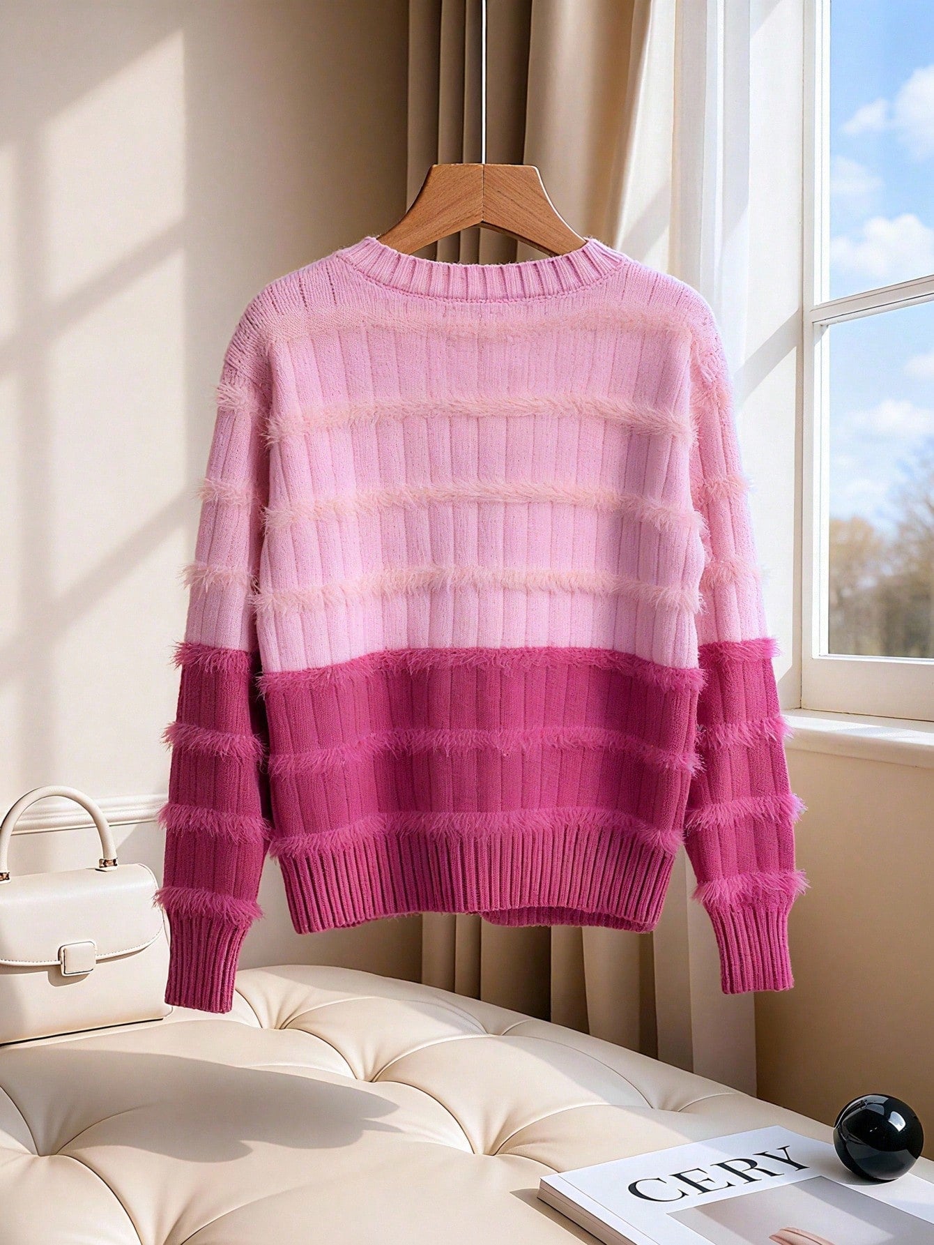 Women's Contrast Color V - Neck Long Sleeve Casual Loose Knit Sweater FD - Negative Apparel