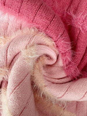 Women's Contrast Color V - Neck Long Sleeve Casual Loose Knit Sweater FD - Negative Apparel