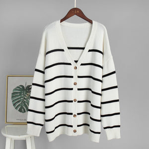 Women’s Cotton Color - Block Cardigan | Loose V - Neck Knit Sweater | Japanese Casual Style | Summer 2025 - Negative Apparel