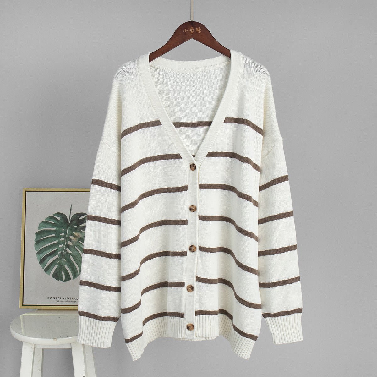 Women’s Cotton Color - Block Cardigan | Loose V - Neck Knit Sweater | Japanese Casual Style | Summer 2025 - Negative Apparel