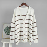 Women’s Cotton Color - Block Cardigan | Loose V - Neck Knit Sweater | Japanese Casual Style | Summer 2025 - Negative Apparel