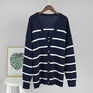 Women’s Cotton Color - Block Cardigan | Loose V - Neck Knit Sweater | Japanese Casual Style | Summer 2025 - Negative Apparel