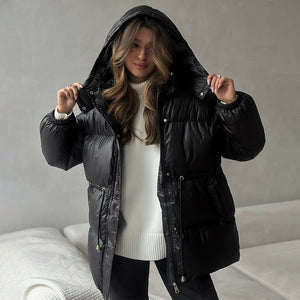 Women’s Cotton - Padded Jacket | Slim Fit Warm Puffer Coat with Detachable Hood | Korean Minimalist Polyester Outerwear Spring 2025 - Negative Apparel
