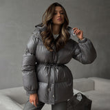 Women’s Cotton - Padded Jacket | Slim Fit Warm Puffer Coat with Detachable Hood | Korean Minimalist Polyester Outerwear Spring 2025 - Negative Apparel