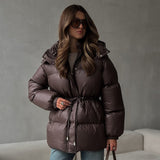 Women’s Cotton - Padded Jacket | Slim Fit Warm Puffer Coat with Detachable Hood | Korean Minimalist Polyester Outerwear Spring 2025 - Negative Apparel
