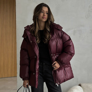 Women’s Cotton - Padded Jacket | Slim Fit Warm Puffer Coat with Detachable Hood | Korean Minimalist Polyester Outerwear Spring 2025 - Negative Apparel