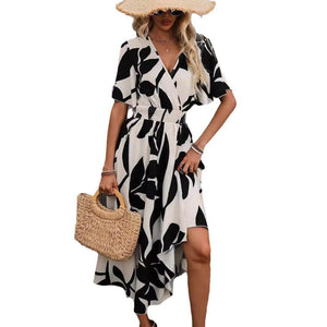 Women's cross - waist - flower printed split - ended dress - Negative Apparel