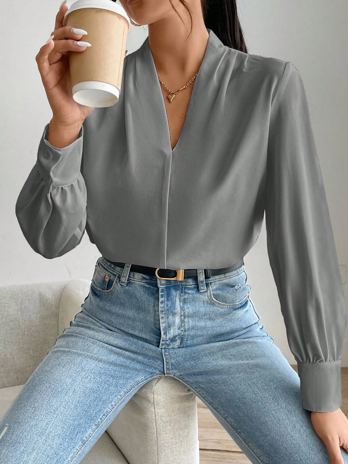 Women's Daily Casual Elegant Fashion Leopard Print V - Neck Long Sleeve Shirt - Negative Apparel