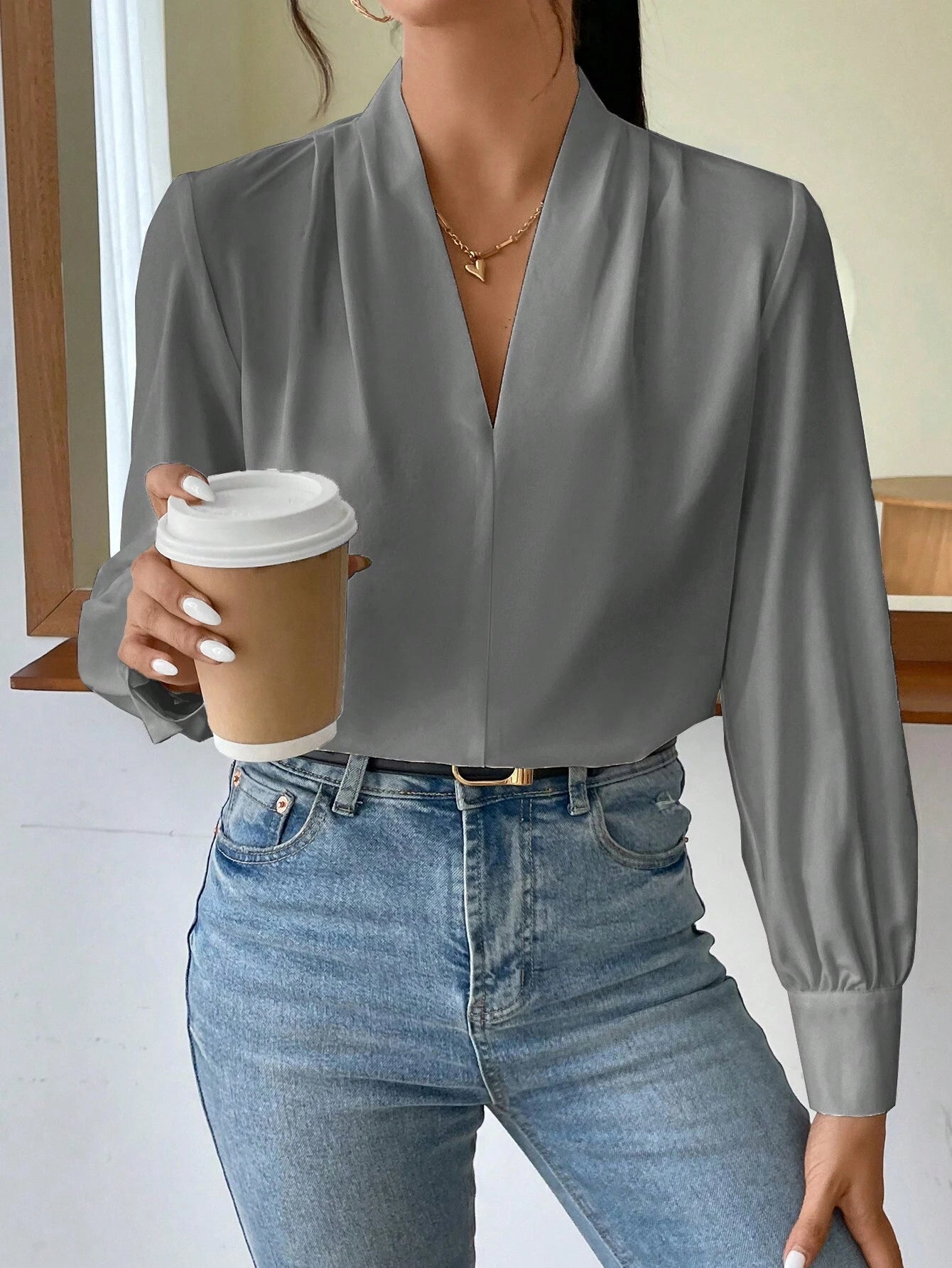 Women's Daily Casual Elegant Fashion Leopard Print V - Neck Long Sleeve Shirt - Negative Apparel