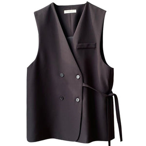 Women’s Double - Breasted Vest – Loose Fit Cardigan Style | Solid Color Japanese & Korean Casual Outerwear - Negative Apparel