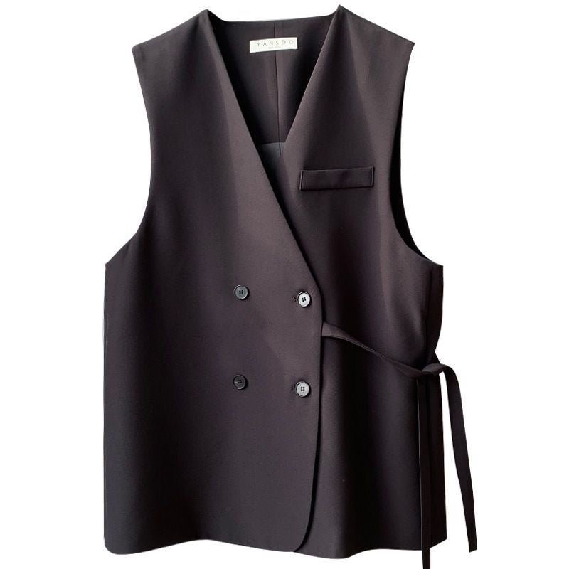 Women’s Double - Breasted Vest – Loose Fit Cardigan Style | Solid Color Japanese & Korean Casual Outerwear - Negative Apparel