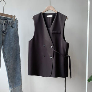 Women’s Double - Breasted Vest – Loose Fit Cardigan Style | Solid Color Japanese & Korean Casual Outerwear - Negative Apparel