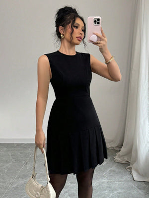 Women's Elegant Black Romantic Sweet Mini Dress With Waist Gathers, Suitable For Dates - Negative Apparel