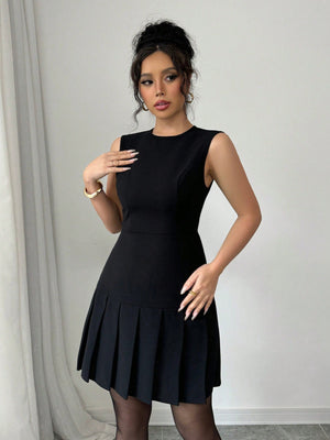 Women's Elegant Black Romantic Sweet Mini Dress With Waist Gathers, Suitable For Dates - Negative Apparel