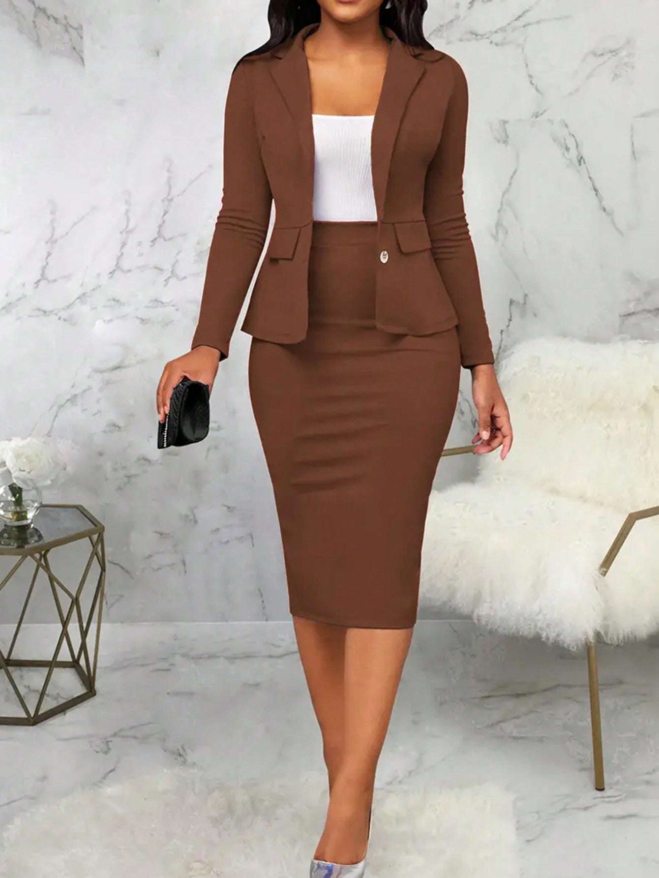 Women's Elegant Daily Commute Suit Skirt Set - Negative Apparel