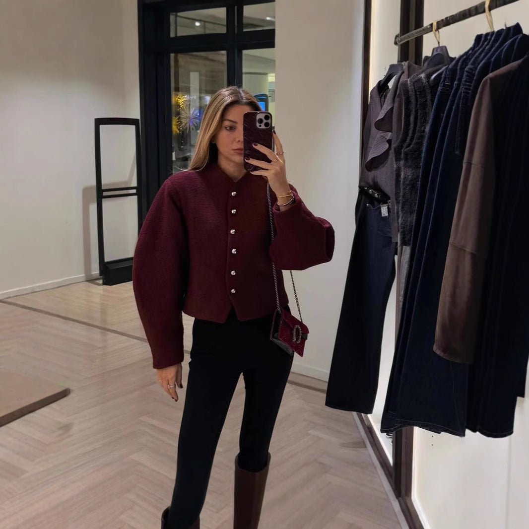 Women’s Elegant Short Polyester Jacket | Crew Neck Long Sleeve Spring Outerwear – Solid Color - Negative Apparel