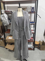 Women’s Elegant Two - Piece Pants Suit – Long Sleeve Polyester Casual Set in Grey or Pink | Temperament Commuter Style - Negative Apparel