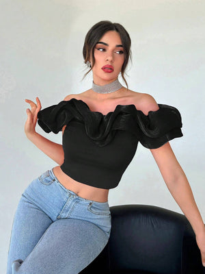 Women's Exaggerated Off Shoulder Cropped Top - Negative Apparel