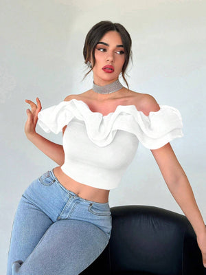 Women's Exaggerated Off Shoulder Cropped Top - Negative Apparel