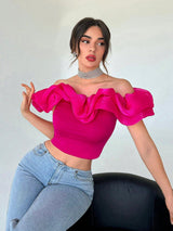 Women's Exaggerated Off Shoulder Cropped Top - Negative Apparel